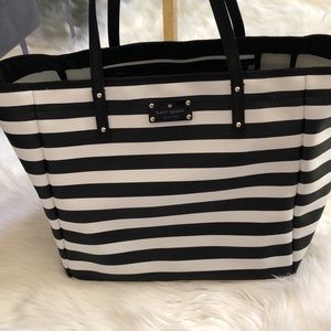 Kate Spade black and white striped canvas tote bag